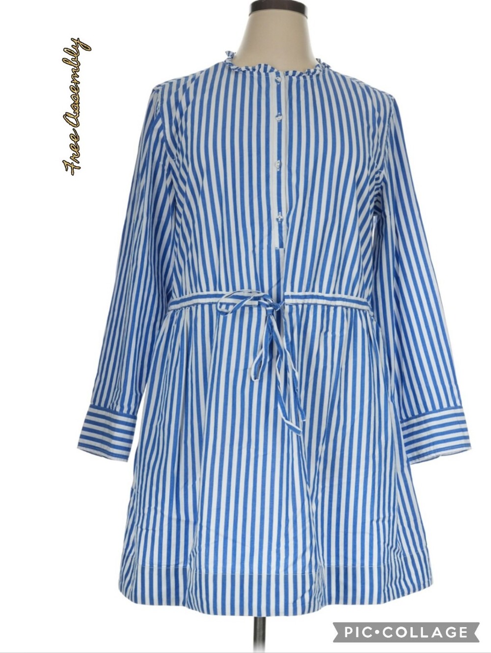 Free Assembly dress tie waist button front vertical stripes side pockets cotton
